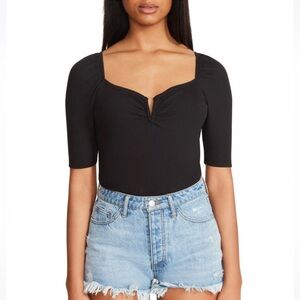 BB Dakota Steve Madden Black Ribbed Sweetheart Neckline Top